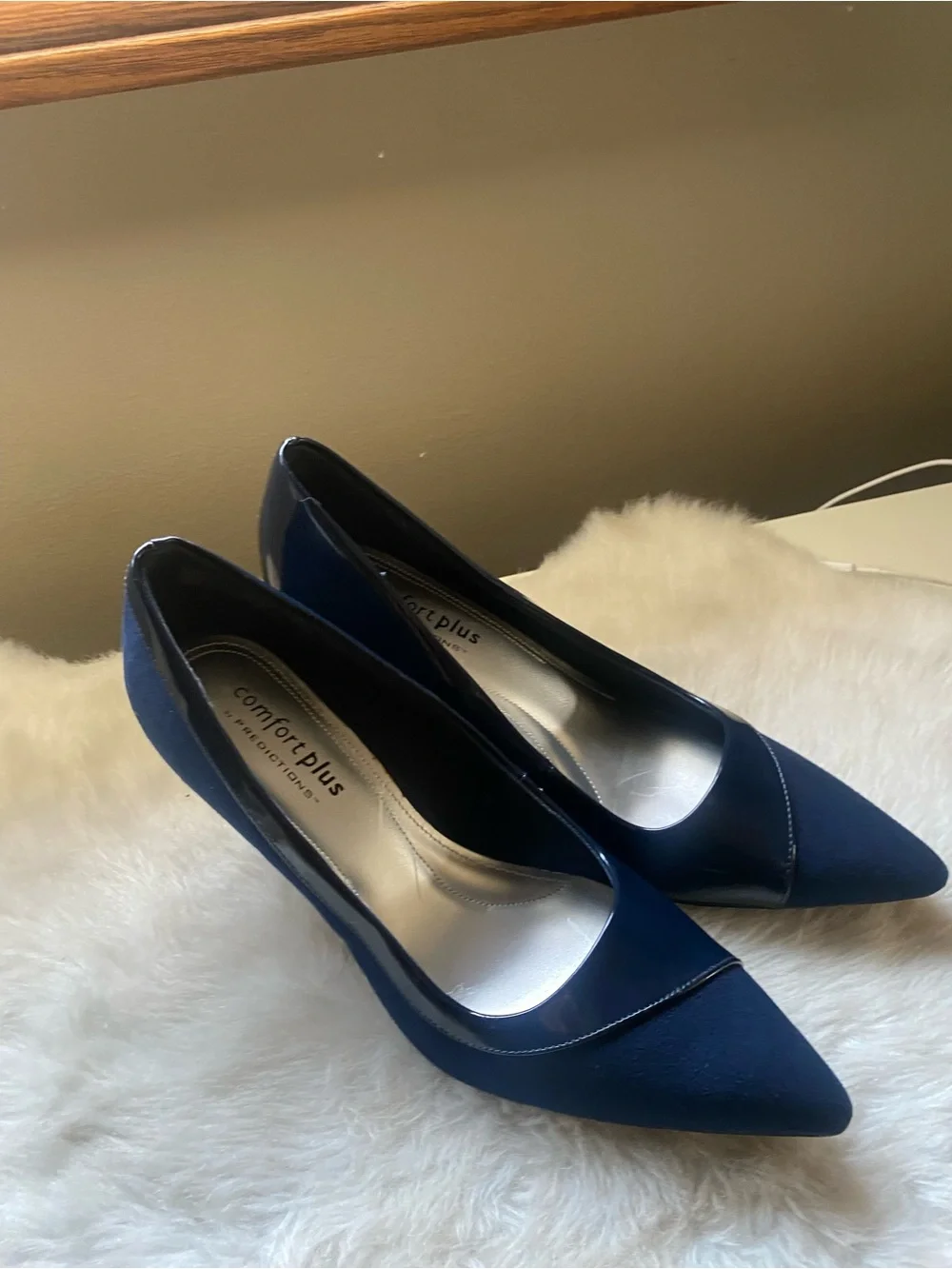 comfort plus by Predictions Navy Pointed-Toe Patent & Suede Pumps